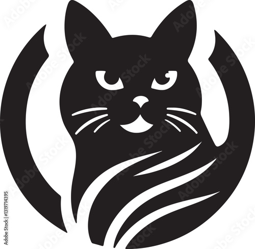 Vector cat silhouette black and white	