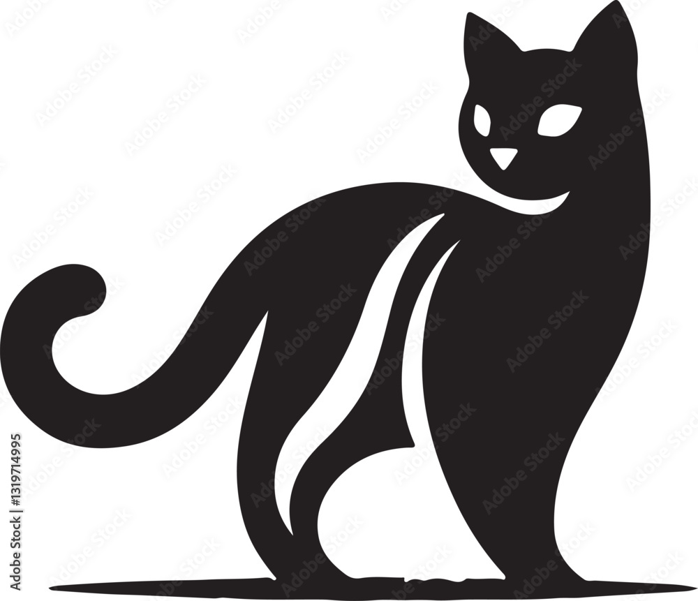 Fototapeta premium Vector cat silhouette black and white 