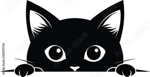 Peeking black cat silhouette vector,  peeking pet. Vector illustration 