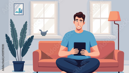 Excited Man Cheers Winning Online Sweepstakes, Social Media Lottery, Laptop Success, Happy Guy Celebrates Financial Freedom, Earning Money Digitally, Work From Home Joy, Vector Graphic