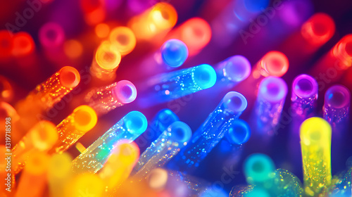 Microscopic neon tube phosphor coating blueprint: uv-excited color emission detail. Vibrant Phosphor. Illustration