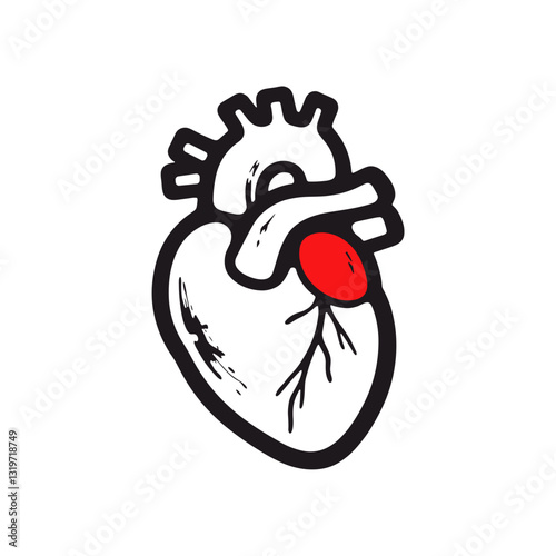 Minimalistic anatomical heart icon with red accent