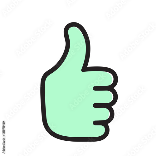 Thumbs-up symbol in black and green, expressing approval and positivity