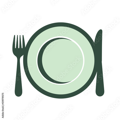 Elegant dining plate and cutlery icon in minimalistic design, symbolism