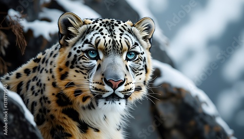 Majestic Snow Leopard in Winter Habitat
