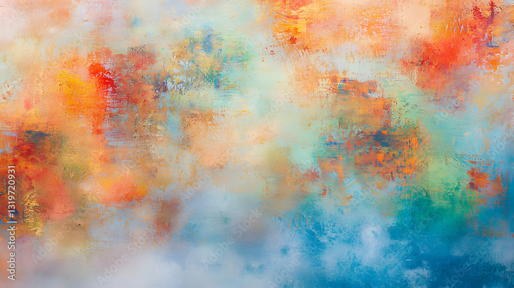 Obraz premium Whimsical Abstract Painting With Dreamlike Pastel Colors and Gold Speckled Accents