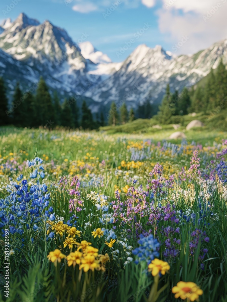 Fototapeta premium Alpine meadow flowers mountain wildflowers