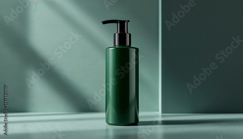 a dark green shampoo packaging bottle mockup with copy space