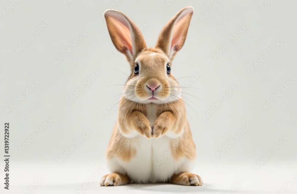 Obraz premium Adorable cute bunny folded his paws in front of him. Close-up. Happy Easter concept and idea