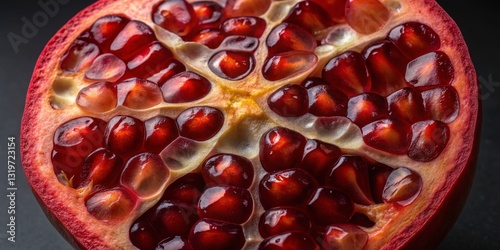 Obraz na płótnie Juicy pomegranate halved to reveal glistening seeds with rich color and texture in natural light w salonie