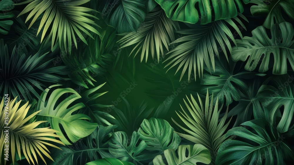 Luxury Nature green background vector. Floral pattern, Tropical plant line arts, Vector illustration. Luxury Nature green background vector. Floral pattern, Tropical plant line arts, Vector illustration.