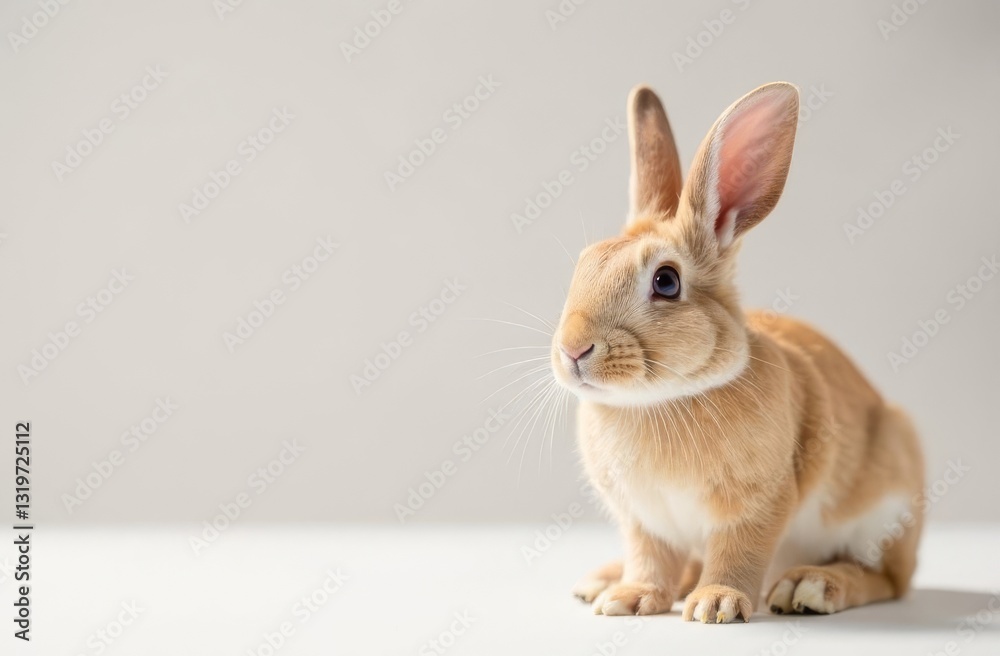 Fototapeta premium Adorable cute bunny on light background. Close-up. Happy Easter concept and idea