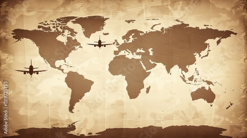 Global trade routes illustrated  a comprehensive map featuring cargo ships and air travel paths photo