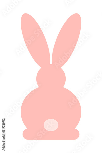 Pink bunny silhouette isolated on white background. Minimalist Easter rabbit in flat design with fluffy tail. Simple pink bunny shape for spring holiday decorations, crafts, and children's designs