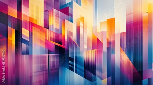 Abstract geometrical composition depicting layered colorful architectural forms