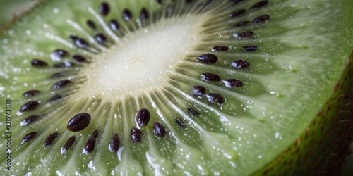 Obraz na płótnie Freshly sliced kiwi fruit showcasing its vibrant green flesh and unique seed pattern w salonie