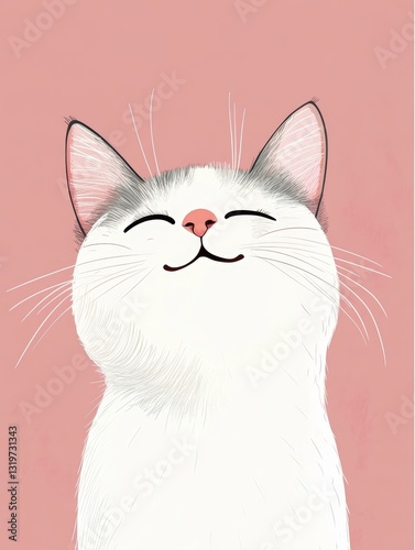 A charming British shorthair cat features a happy expression with a soft pink background, showcasing its adorable details and playful personality.