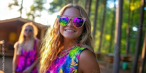 camp counselor having fun with campers at summer camp
