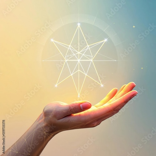 A hand holding a star with a circle around it