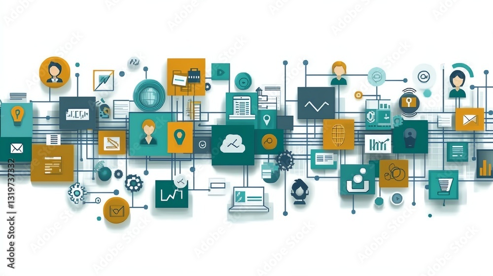 Abstract Network Connection with Business and Technology Icons Illustration Abstract Network Connection with Business and Technology Icons Illustration