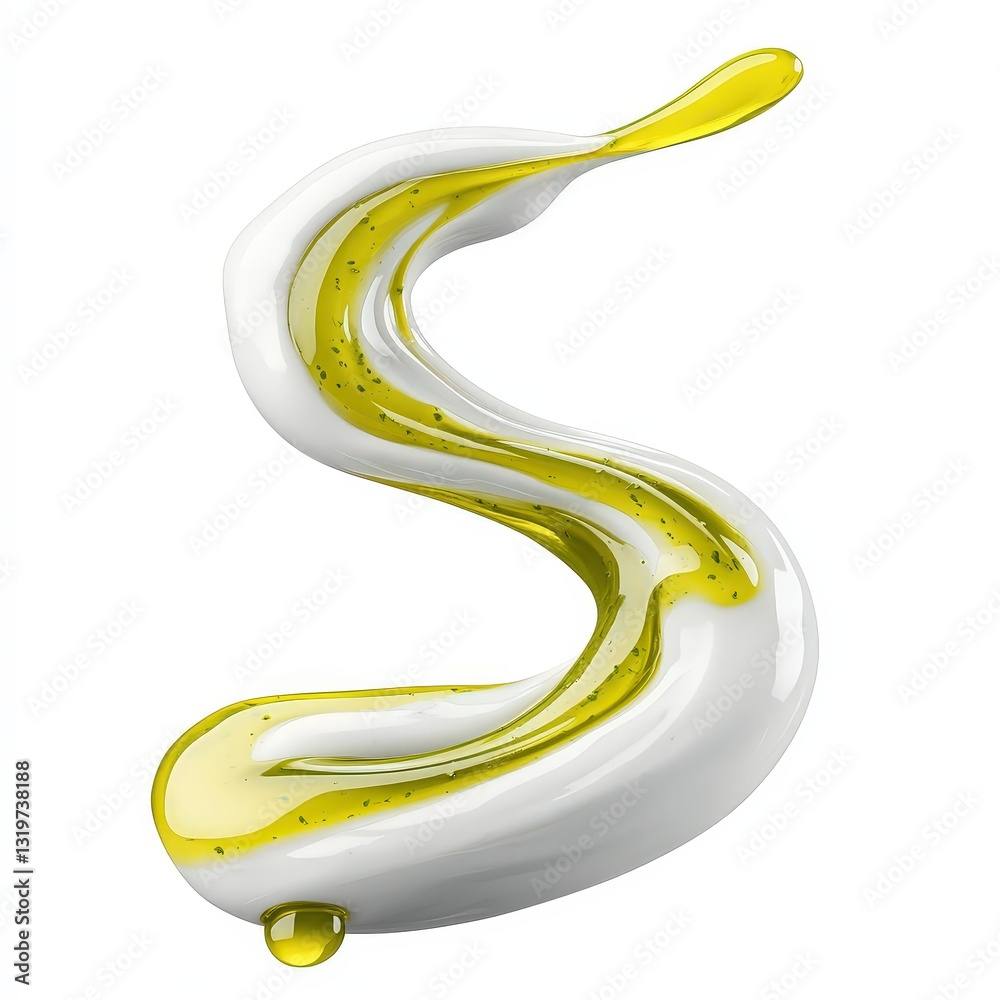 Abstract Oil Liquid Texture Swirl: Creamy White and Yellow Gourmet Sauce Drizzle For Culinary Art