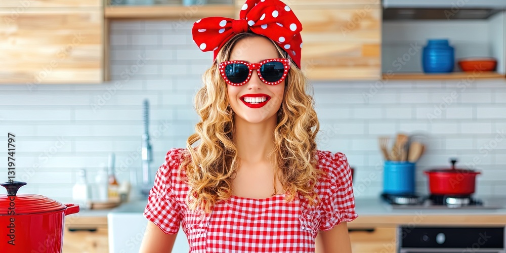 Obraz premium Fashionable trad wife cooking in the kitchen