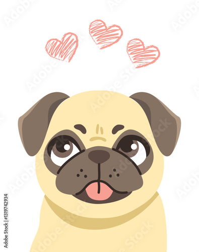 Cute puggy dog with hearts ...