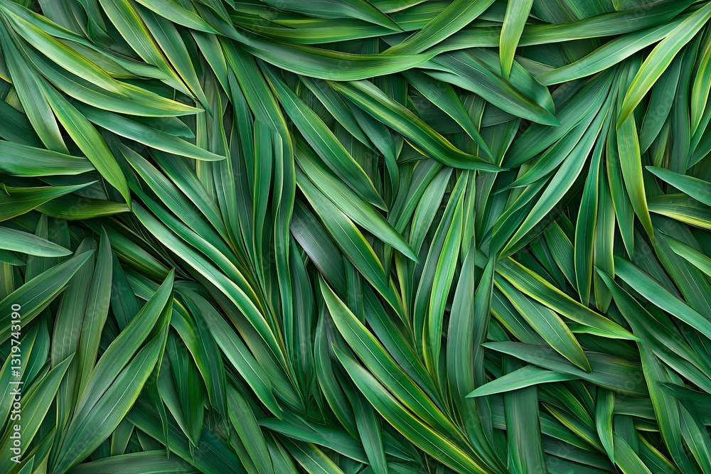Fototapeta premium Lush Tropical Palm Leaves Background: Perfect for Spring, Summer, Easter, or Palm Sunday designs. Vibrant green foliage creates a serene, natural 