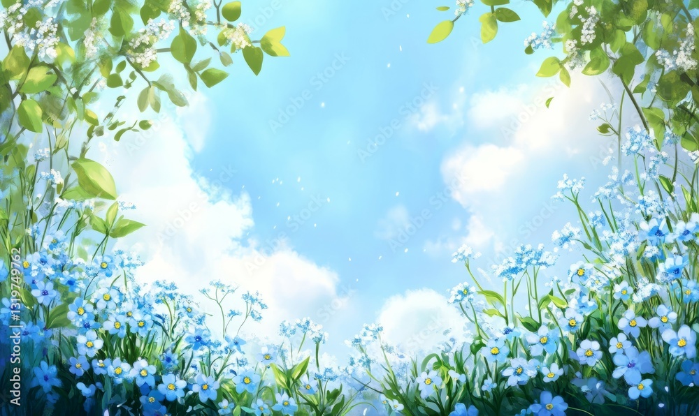 panorama spring background forget-me-not flowers panorama spring background forget-me-not flowers