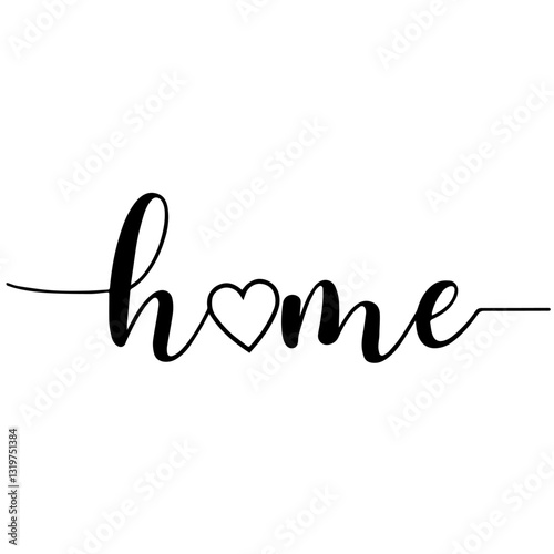 The word "home" written in italics with the letter "o" replaced by a heart, symbolizing love and connection to home.