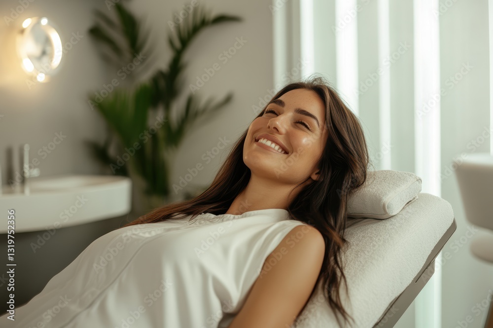 Happy woman enjoying a massage at a modern salon during a relaxing session Happy woman enjoying a massage at a modern salon during a relaxing session