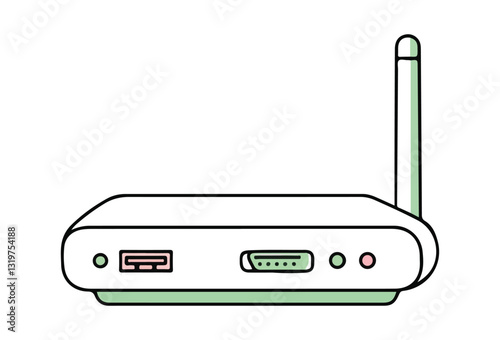 Modem Office vectors, The wireless router is depicted with two antennas and a signal icon, emphasizing its role in providing fast and reliable internet access. Its streamlined appearance reflects.