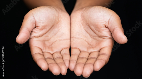 Open hands gesture on black background