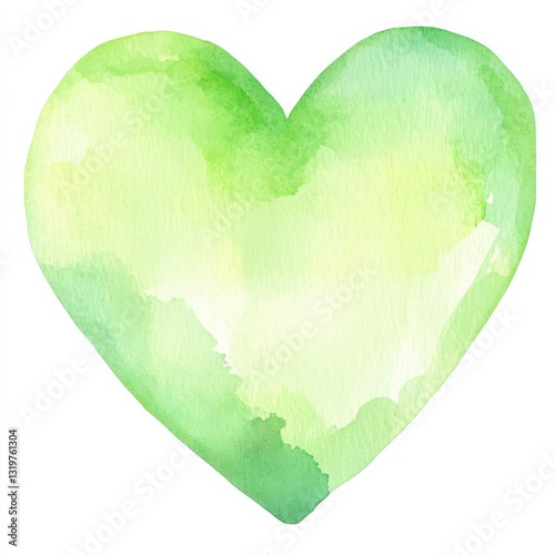 Light green heart watercolor illustration on paper