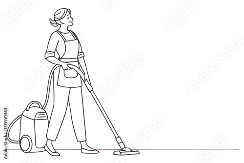 Cleaning Lady Illustration with Vacuum Cleaner