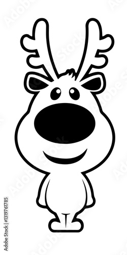 Cartoon Santa Claus Reindeer with Large Eyes, Smile, and Big Antlers, Representing the Playful Side of Christmas and Holiday Spirit