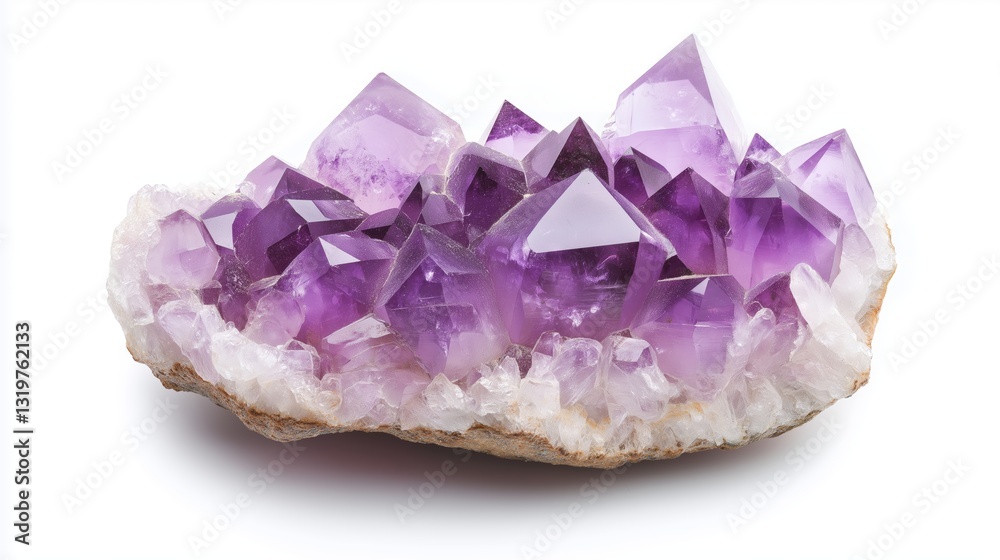 Natural Amethyst Crystal Cluster with Sharp Purple Points on White Background – Raw Quartz Mineral for Healing and Decoration Natural Amethyst Crystal Cluster with Sharp Purple Points on White Background – Raw Quartz Mineral for Healing and Decoration
