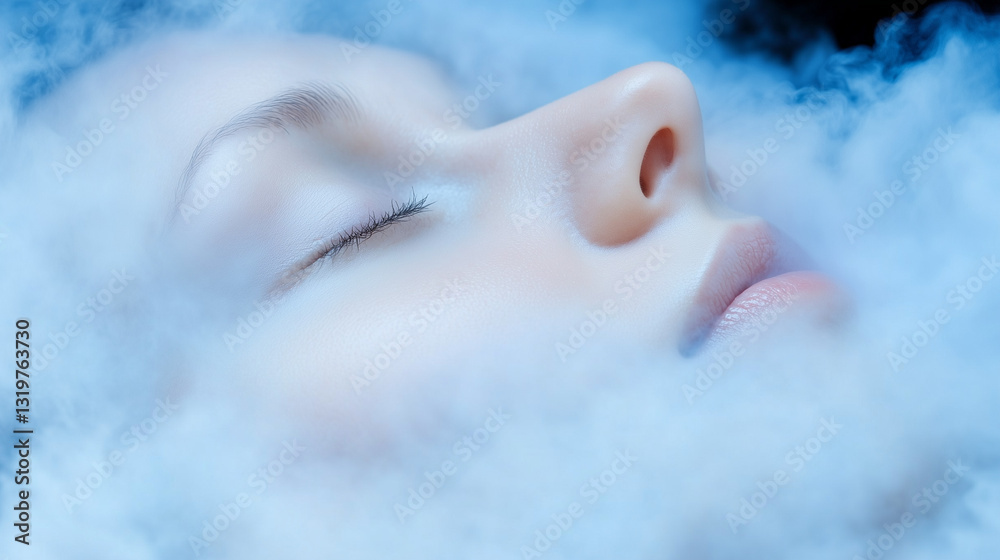 Fototapeta premium Serene Face Surrounded by Ethereal Mist