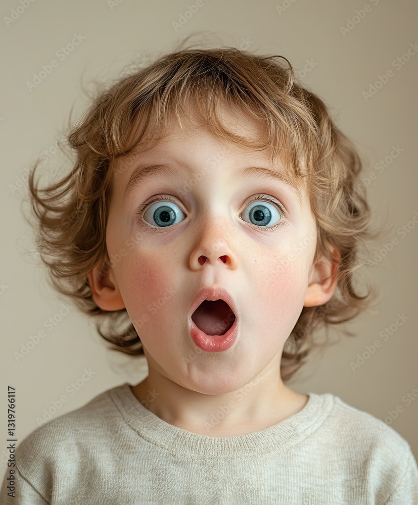 A child with wide-open eyes and an astonished expression A child with wide-open eyes and an astonished expression