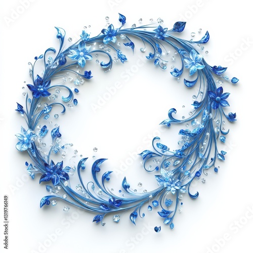 Aquarius zodiac sign design with blue floral elements