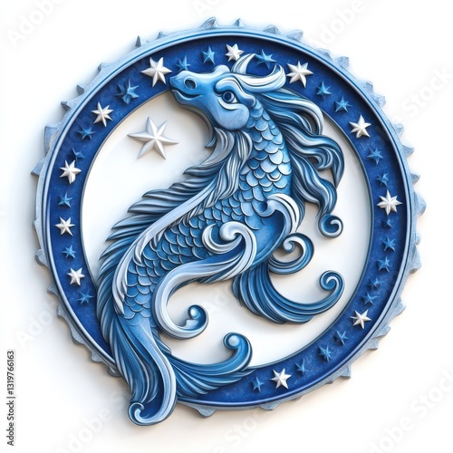 Aquarius zodiac sign symbol with stars and wave details