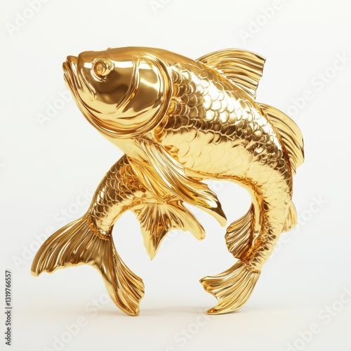 Golden pisces zodiac sign on a plain white background