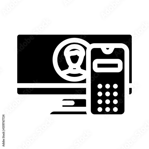 desktop computer phone glyph icon vector illustration