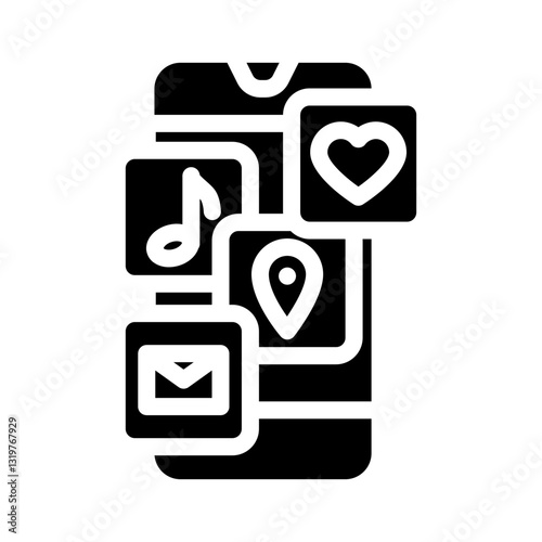 mobile phone apps hybrid work glyph icon vector illustration