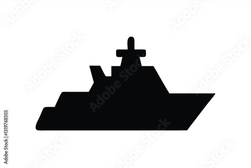Vector illustration of a modern naval ship in silhouette design