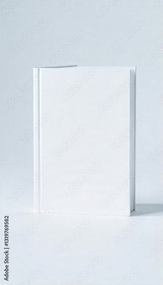 A minimalist white book standing upright, casting a subtle shadow on a plain background, exuding simplicity and elegance. A minimalist white book standing upright, casting a subtle shadow on a plain background, exuding simplicity and elegance.
