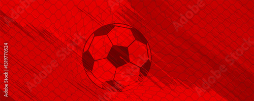 red Football or soccer background with big ball in gray colors