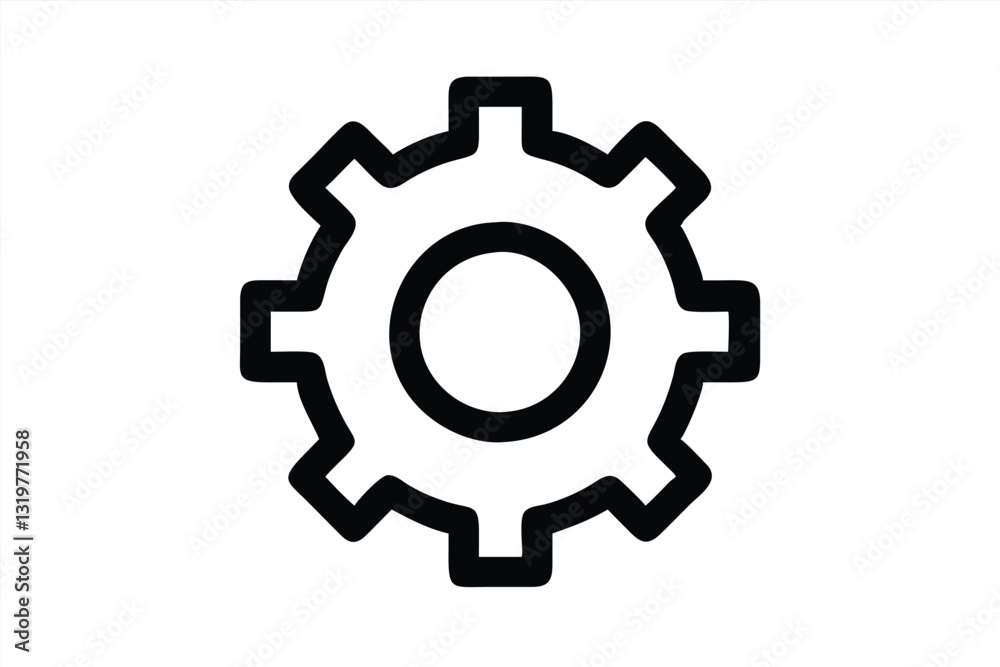 Simple black gear icon representing machinery and engineering concepts Simple black gear icon representing machinery and engineering concepts