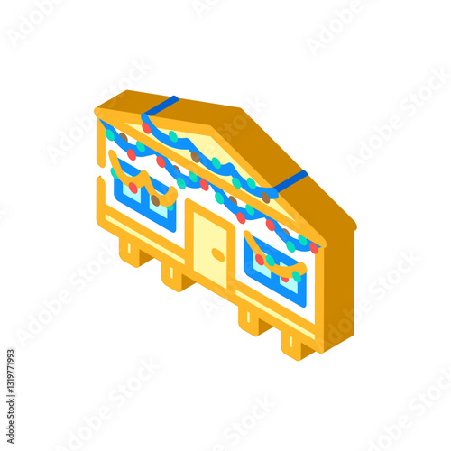 christmas lights mobile home isometric icon vector illustration