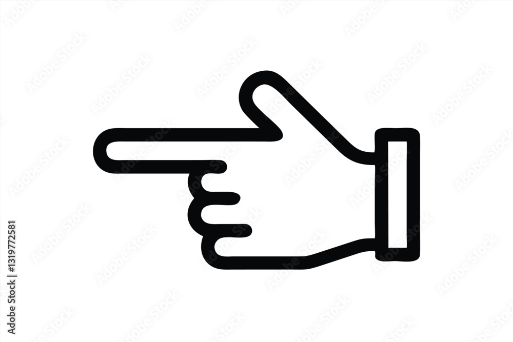 Hand pointing right in vector illustration on a white background Hand pointing right in vector illustration on a white background
